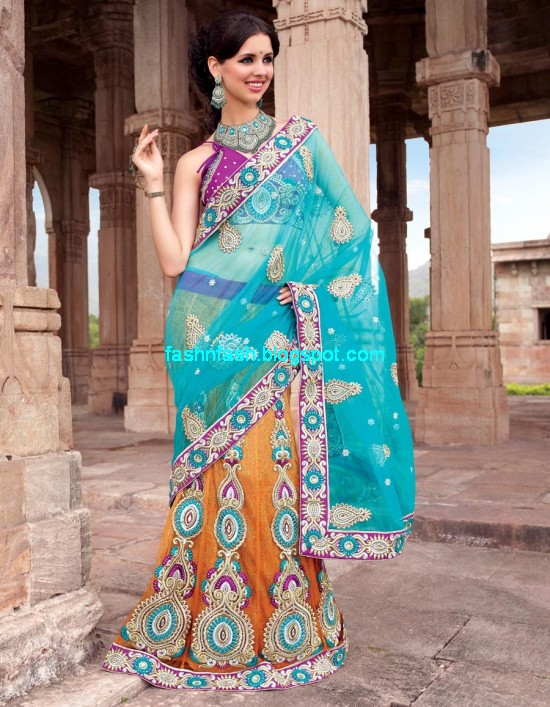 Saree-Designs-Lehanga-Choli-Style-Embroidered-Bridal-Party-Wear-Sari-New-Fashion-Clothes-