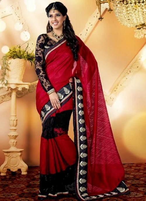 Beautiful-Girls-Women-Wear-Christmas-Exclusive-Saree-Dress-New-Fashion-Red-Suits-Design-18