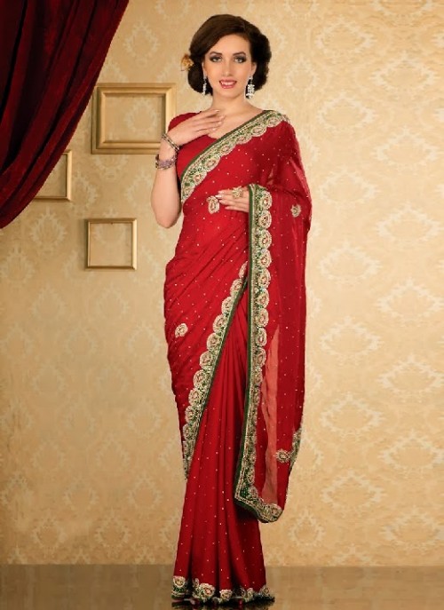 Beautiful-Girls-Women-Wear-Christmas-Exclusive-Saree-Dress-New-Fashion-Red-Suits-Design-4