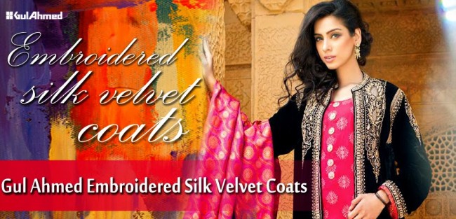 Mens-Women-Wear-Beautiful-Embroidered-Silk-Velvet-Long-Coats-by-Gul-Ahmed-New-Fashion-
