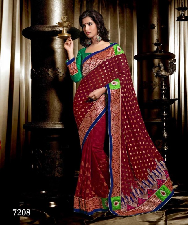 Wedding-Bridals-Indian-Printed-Colorful-Garnet-Red-Sarees-New-Fashion-Sari-Dress-for-Girls-Women-10