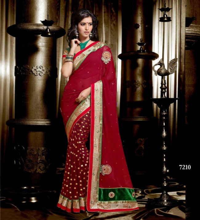 Wedding-Bridals-Indian-Printed-Colorful-Garnet-Red-Sarees-New-Fashion-Sari-Dress-for-Girls-Women-6