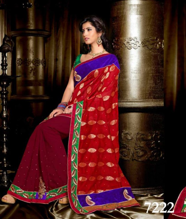 Wedding-Bridals-Indian-Printed-Colorful-Garnet-Red-Sarees-New-Fashion-Sari-Dress-for-Girls-Women-7