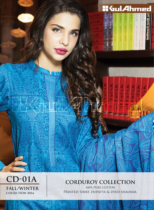 Gul Ahmed Corduory New Latest Fashion Winter-Autumn Cotton Girls Wear Dress-7