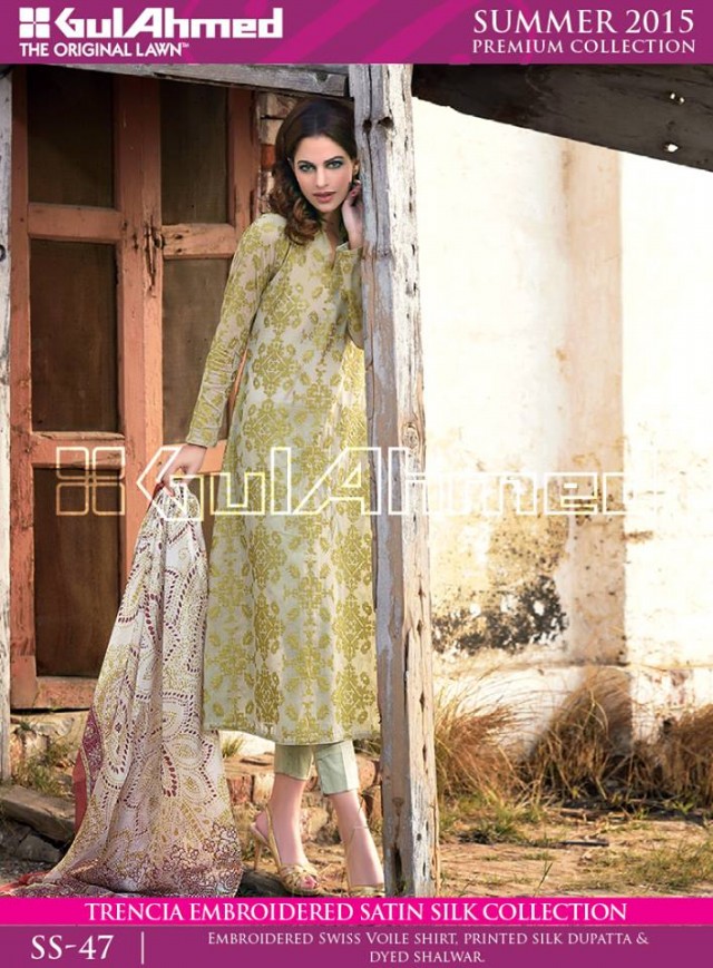 Gul Ahmed Summer-Spring Wear Trencia Satin Silk Premium Dress for Girls-1