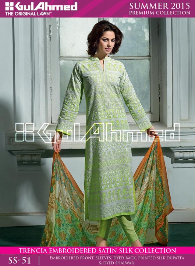 Gul Ahmed Summer-Spring Wear Trencia Satin Silk Premium Dress for Girls-5