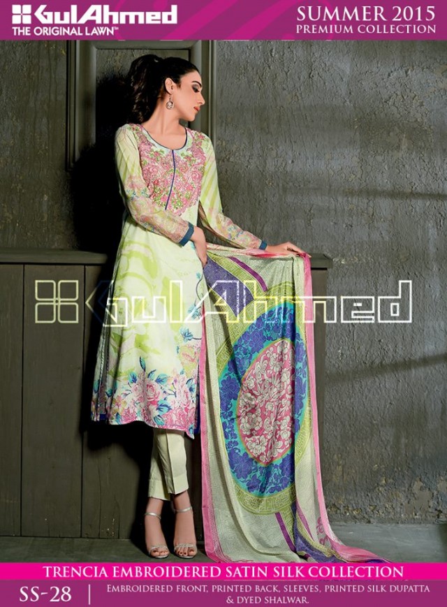 Gul Ahmed Summer-Spring Wear Trencia Satin Silk Premium Dress for Girls-6