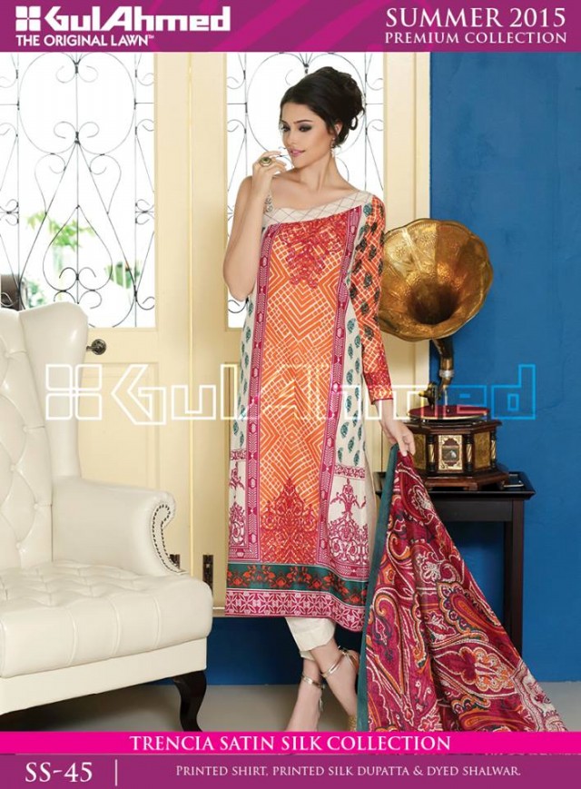 Gul Ahmed Summer-Spring Wear Trencia Satin Silk Premium Dress for Girls-8