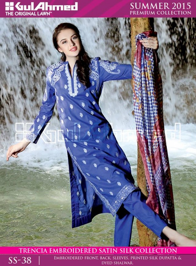 Gul Ahmed Summer-Spring Wear Trencia Satin Silk Premium Dress for Girls-9