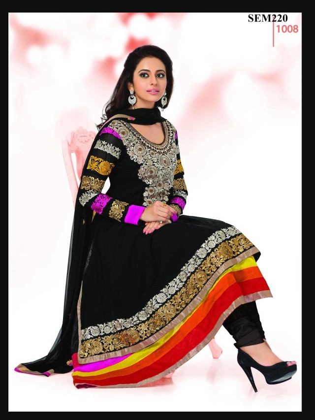 Indian-Bollywood Celebrity Actress-Model Rakul Preet Sing Long Anarkali Churidar Suit-2