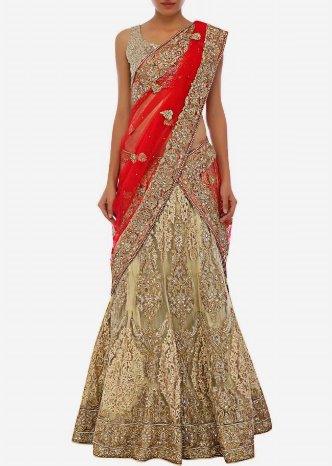 Unique And Stylish Indian Wedding-Bridal Lehanga-Choli-Sharara Dress by Kalkifashion-2